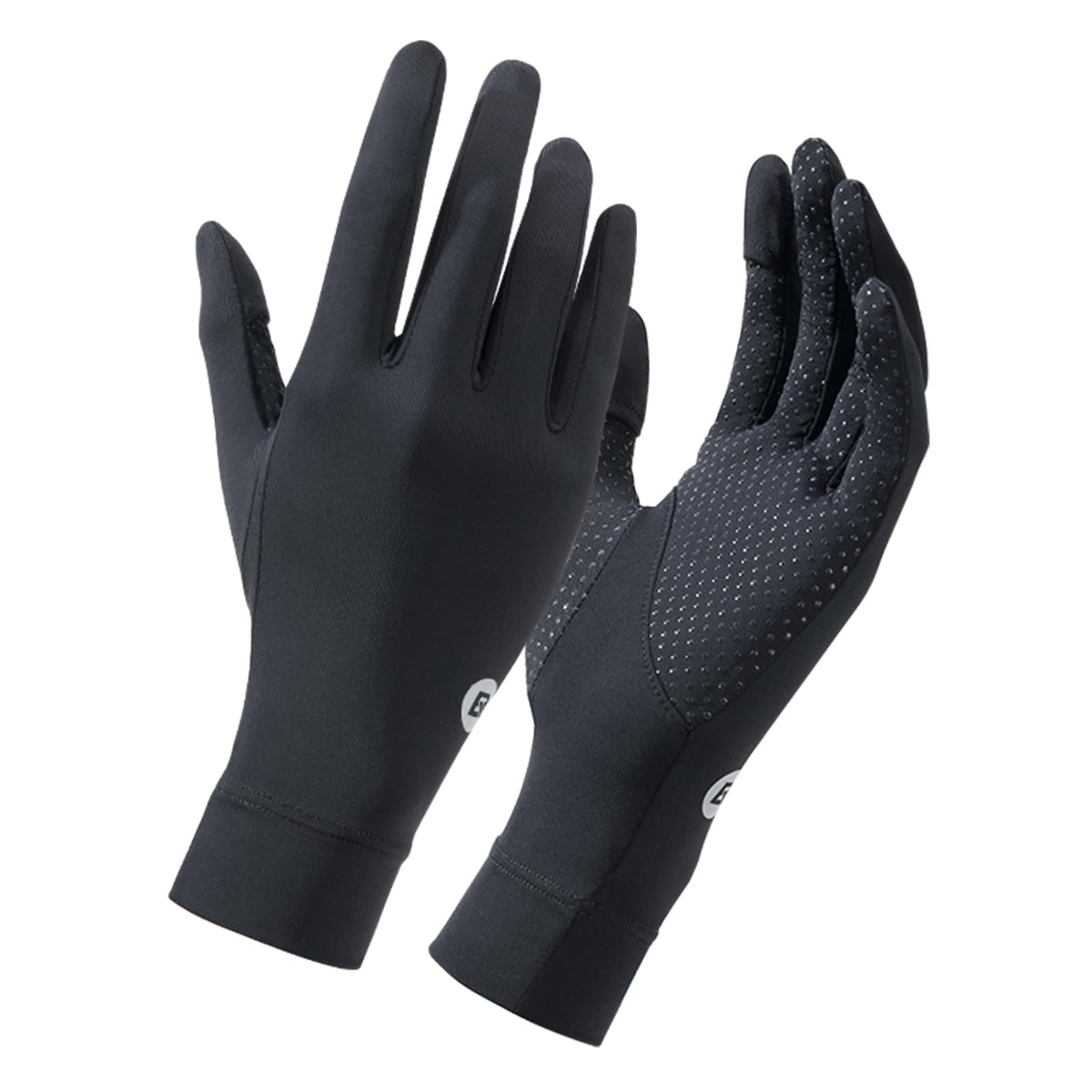 Pair of black gloves with textured palm on a white background #Color_Black