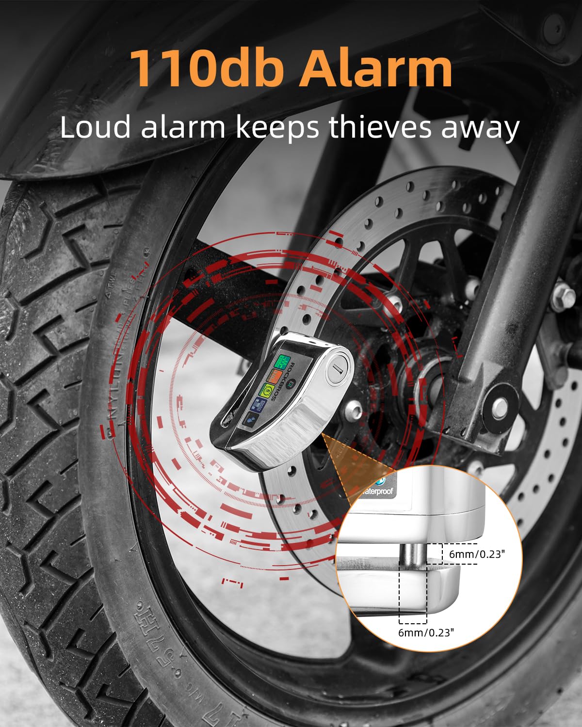 ROCKBROS Disc Brake Lock Motorcycle Alarm Lock Anti-Theft 110db Motorcycle Lock with Reminder Cable Disc Brake vehicle - ROCKBROS