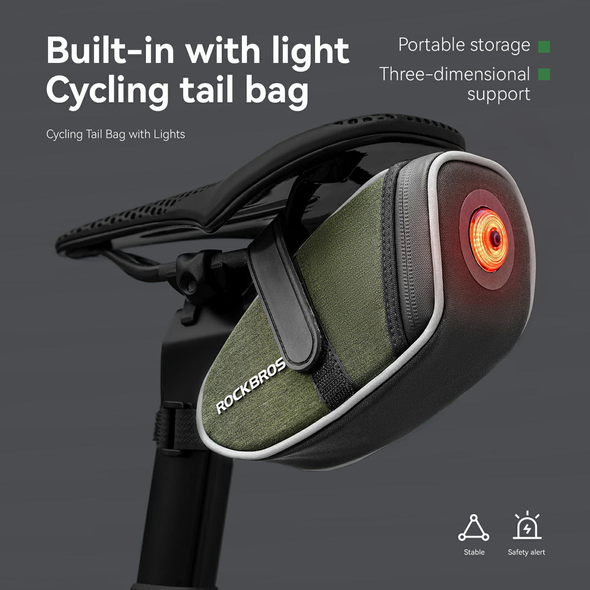 Multifunctional Cycling Tail Bag With Light
