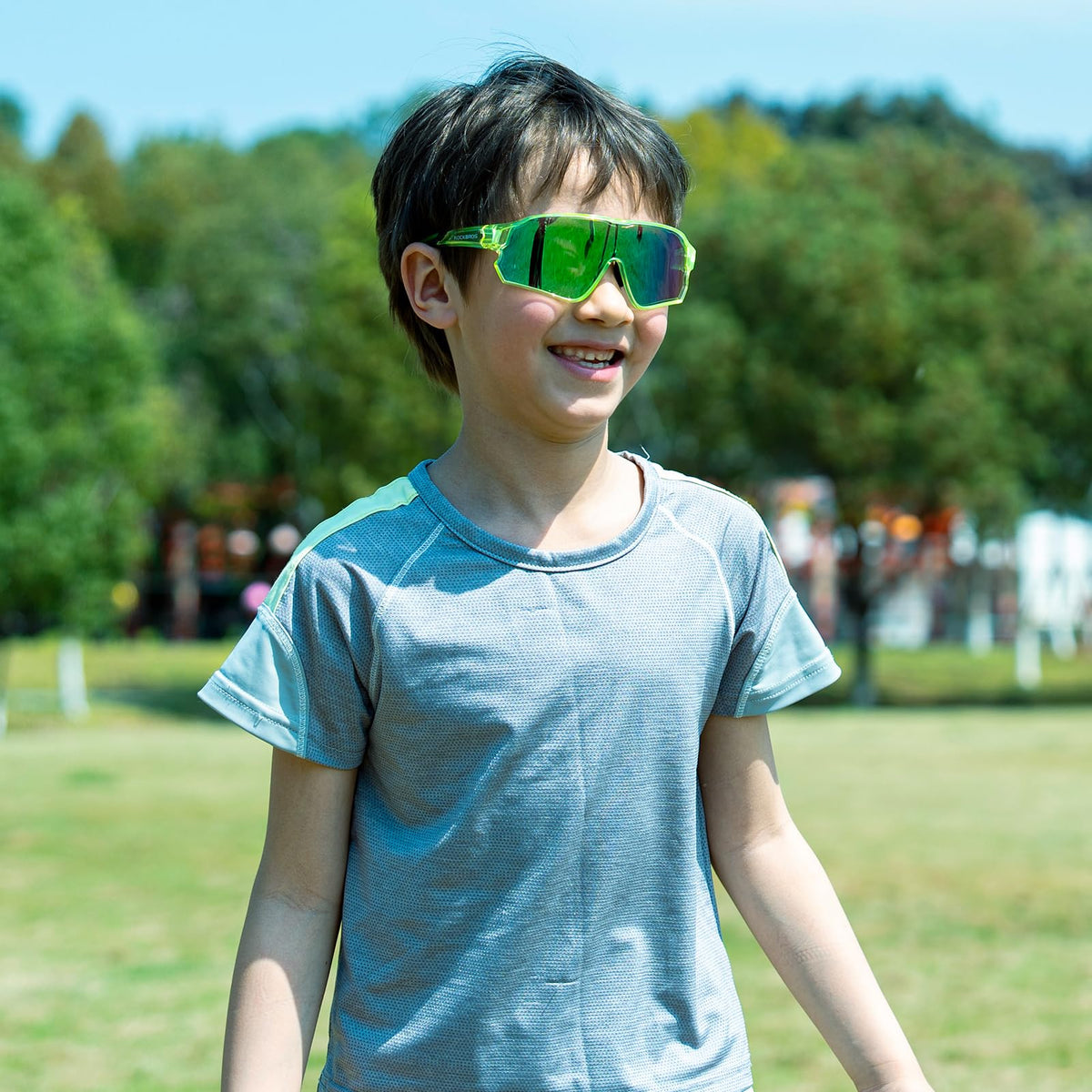 kids sports polarized sunglasses for running and biking#color_transparent green