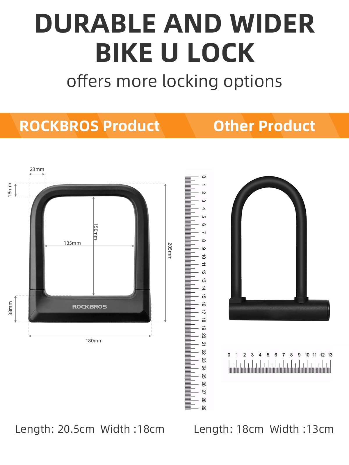 ROCKBROS Bike Lock Set Heavy Duty Bike U Lock with 4 Ft Security Steel Cable