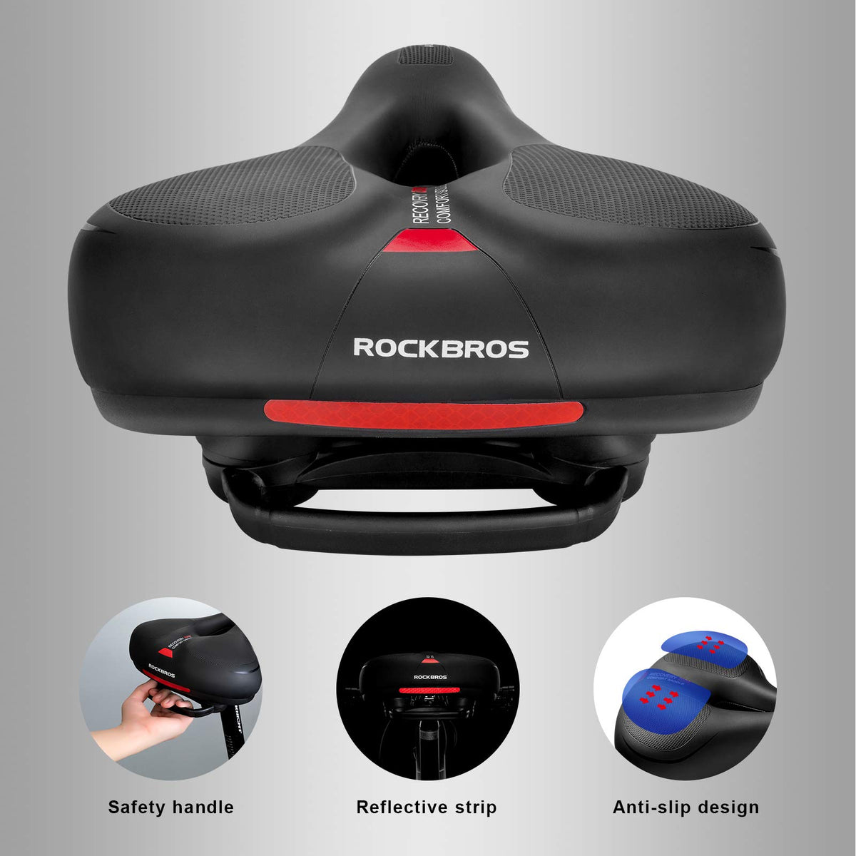 ROCKBROS Comfort Bike Saddle Soft Wide Seat for Men Women with Shock Absorption - ROCKBROS