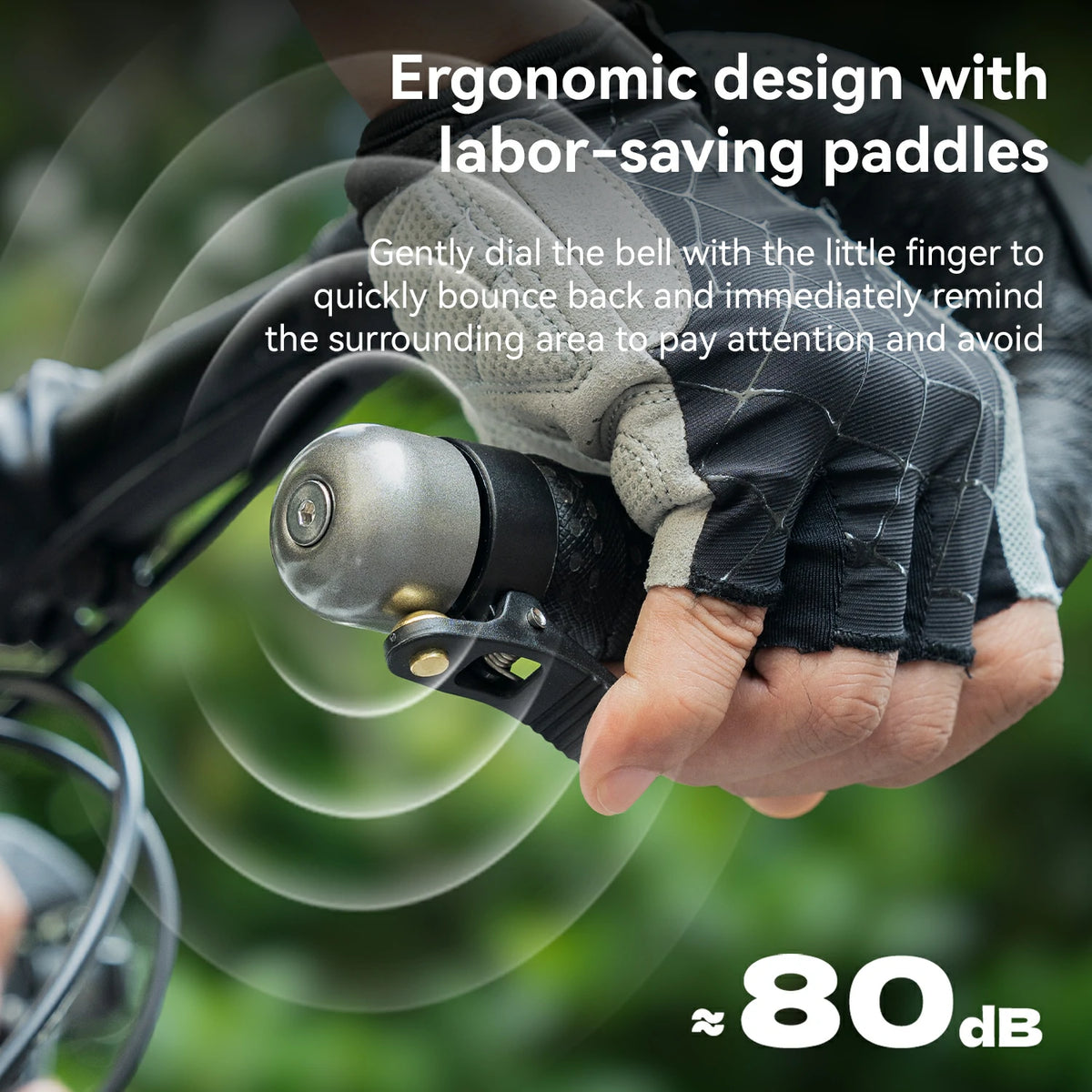 Road bicycle bell with ergonomic paddle
Lightweight handlebar end bell for cycling