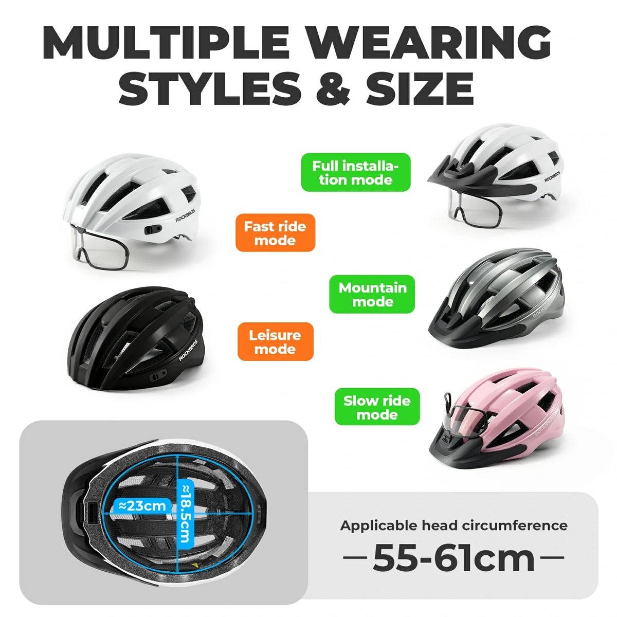Bike Helmet with Photochromic Visor USB Rechargeable Tail Light