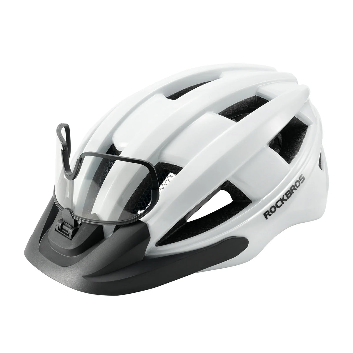 Helmet for cycling with photochromic visor and USB light#Color_White