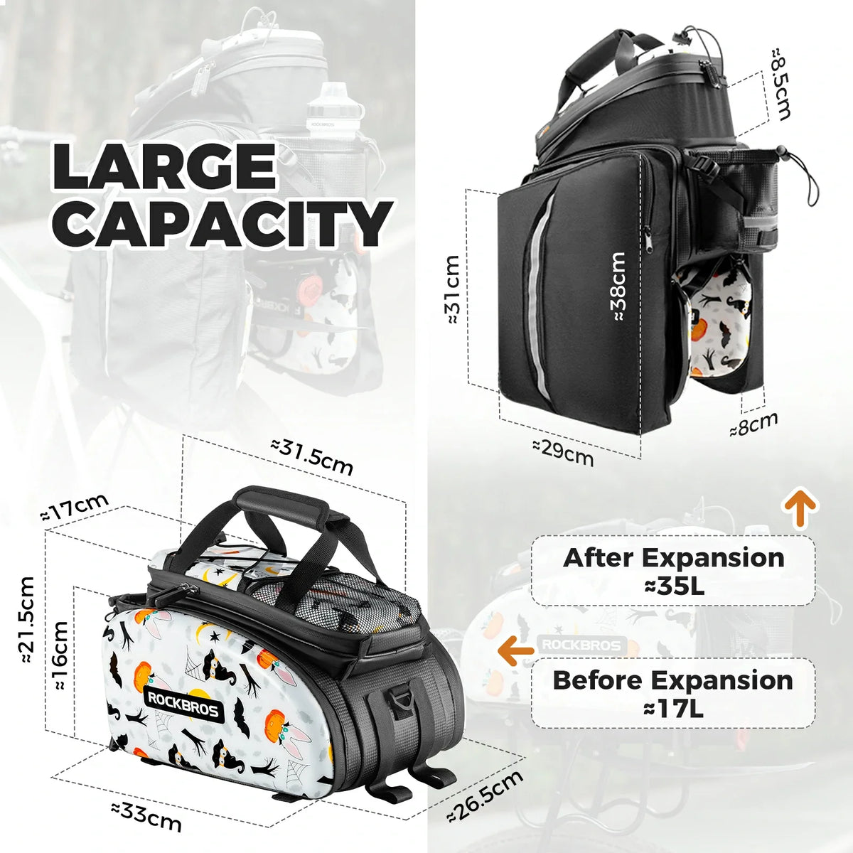 ROCKBROS bike pannier bag double side storage with rain cover 17L-35L