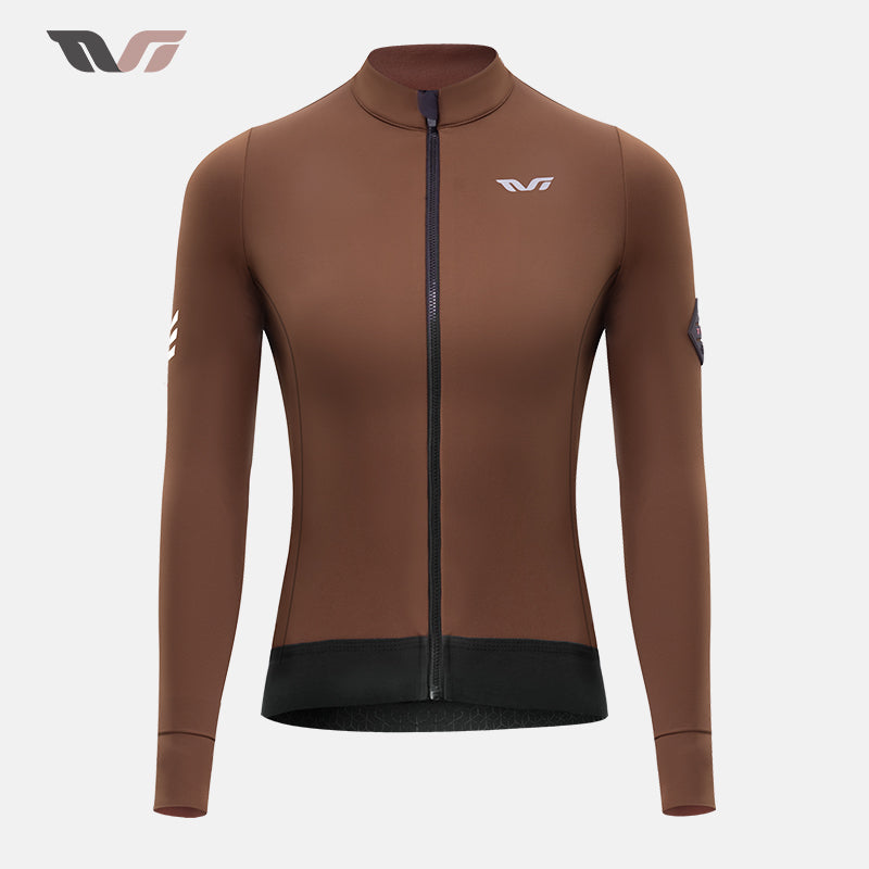 Brown cycling jacket with black zipper on a white background  #Color_Brown