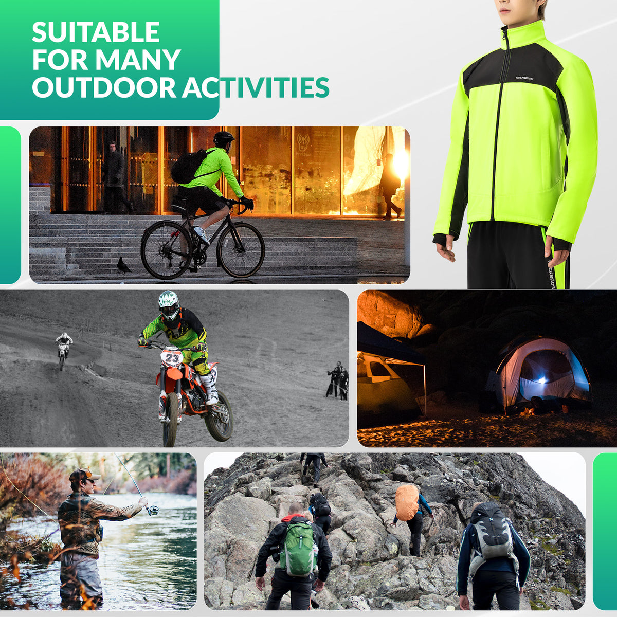 Collage of people engaging in various outdoor activities with a focus on suitable gear.