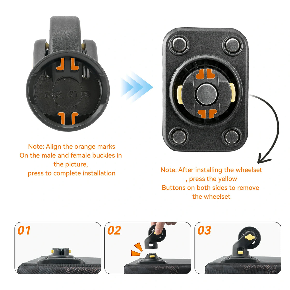 Instructions for installing a wheelie device with clear diagrams and text on a white background.