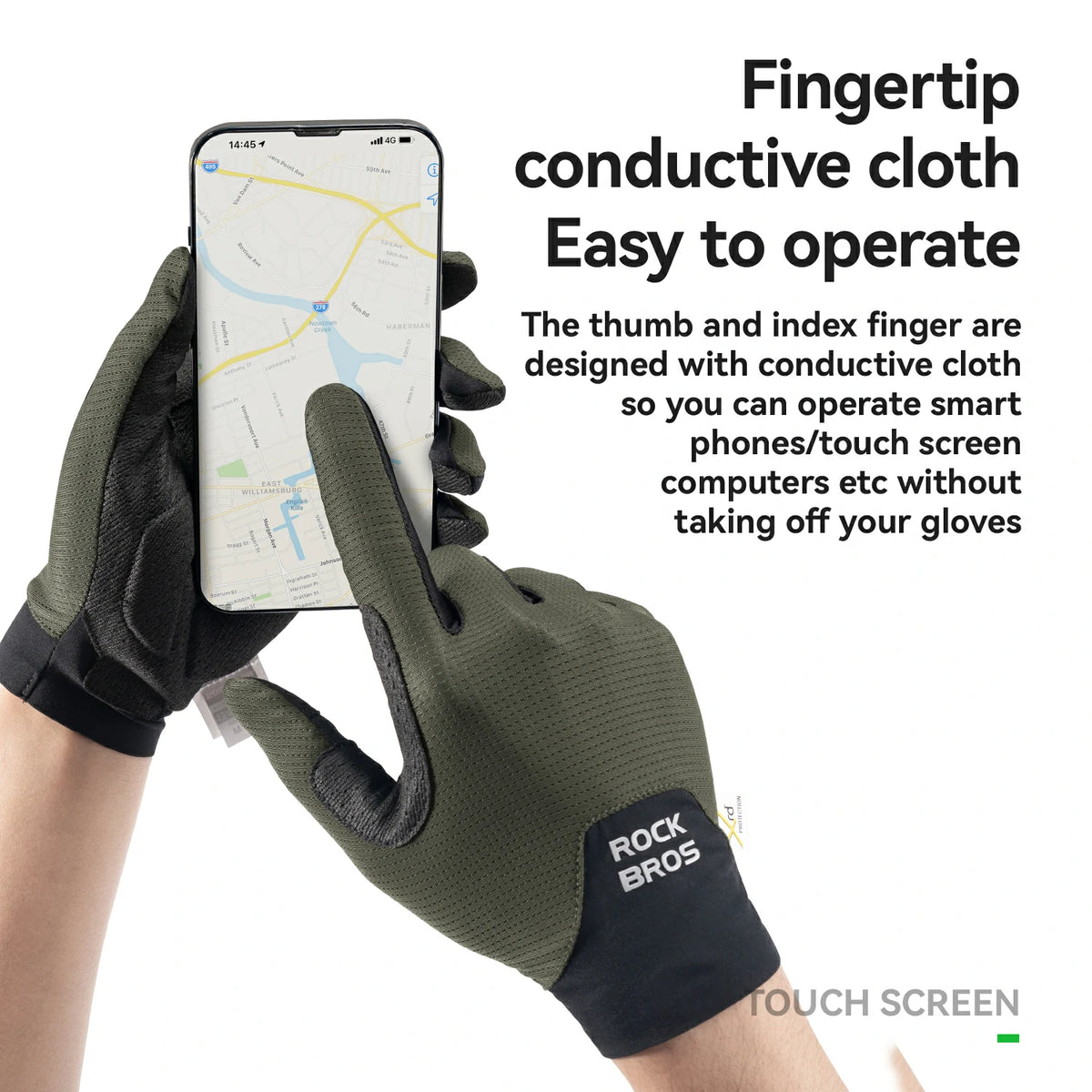 Full Finger Bike Gloves Breathable Touch screen with PORON® XRD Cushioning
