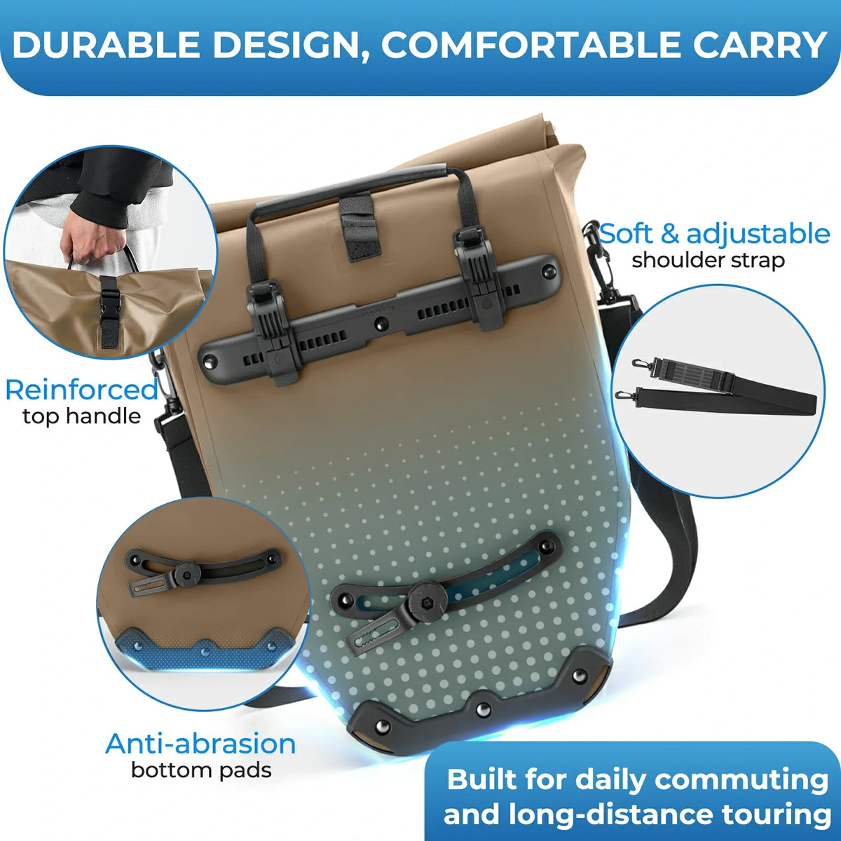 Fully waterproof bike pannier bag 20L in black#Color_Full-Reflective