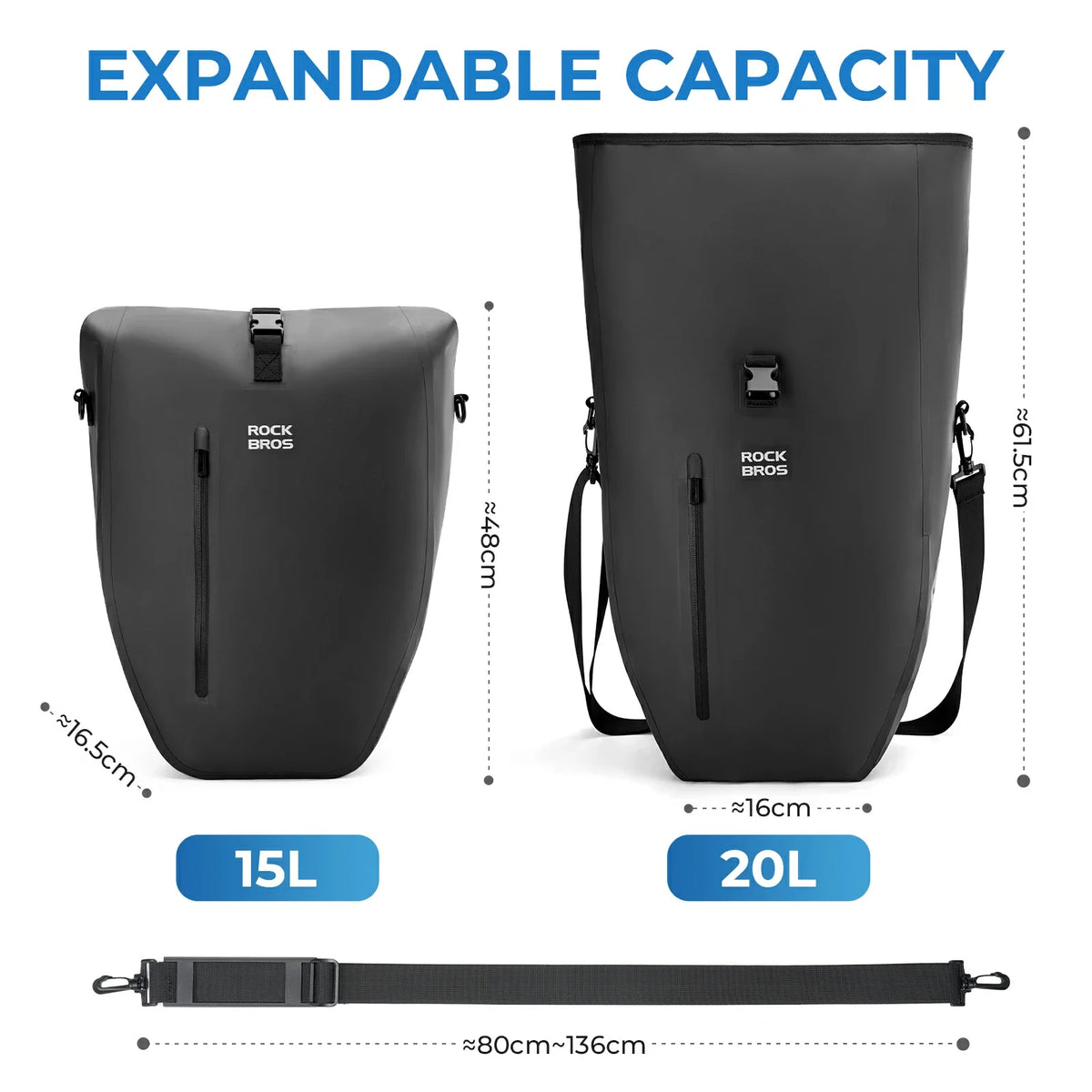 Fully waterproof bike pannier bag 20L in black#Color_black