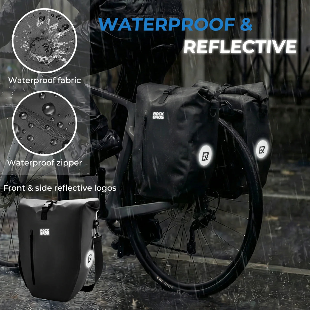 Fully waterproof bike pannier bag 20L in black#Color_black