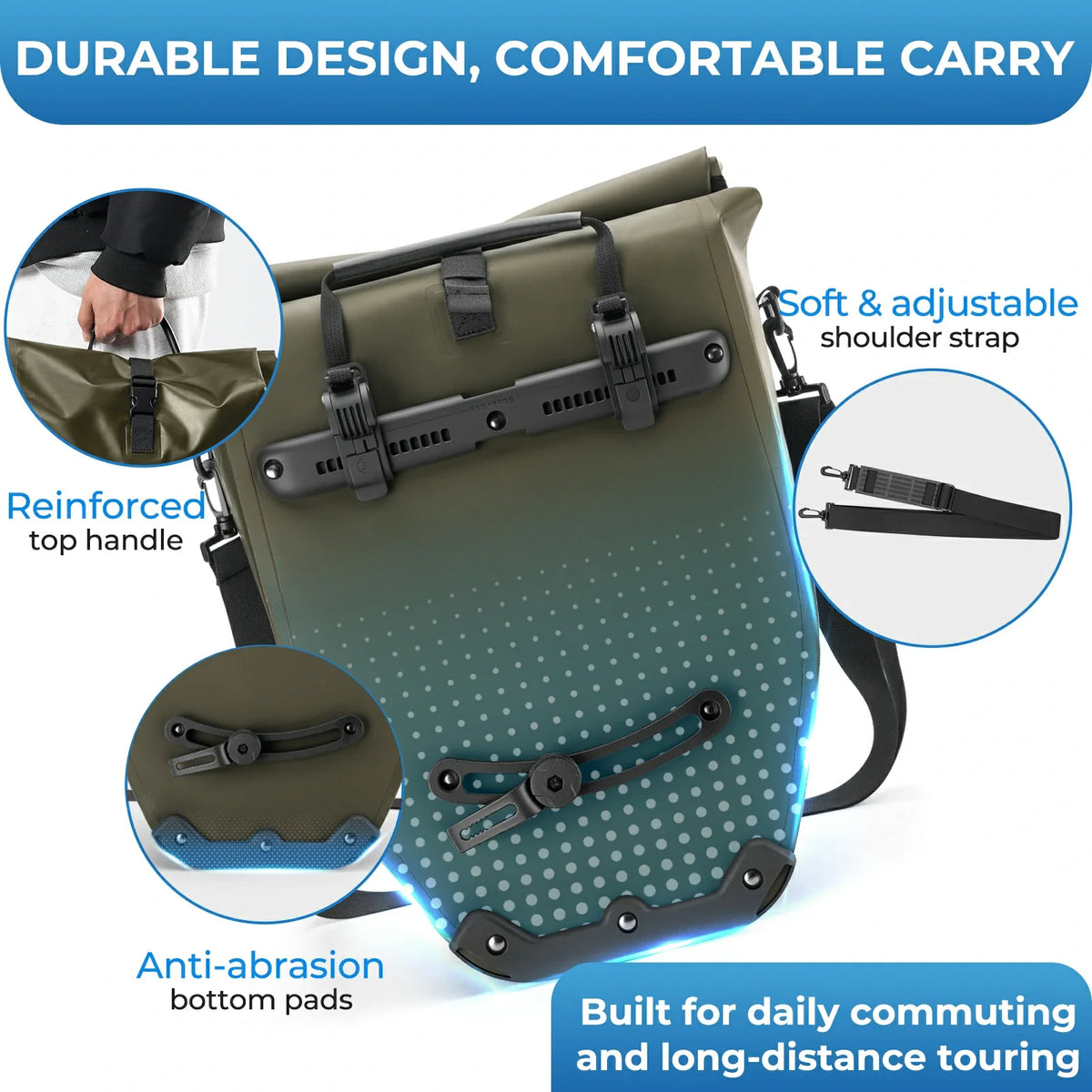 Fully waterproof bike pannier bag 20L in black#Color_Dark Green