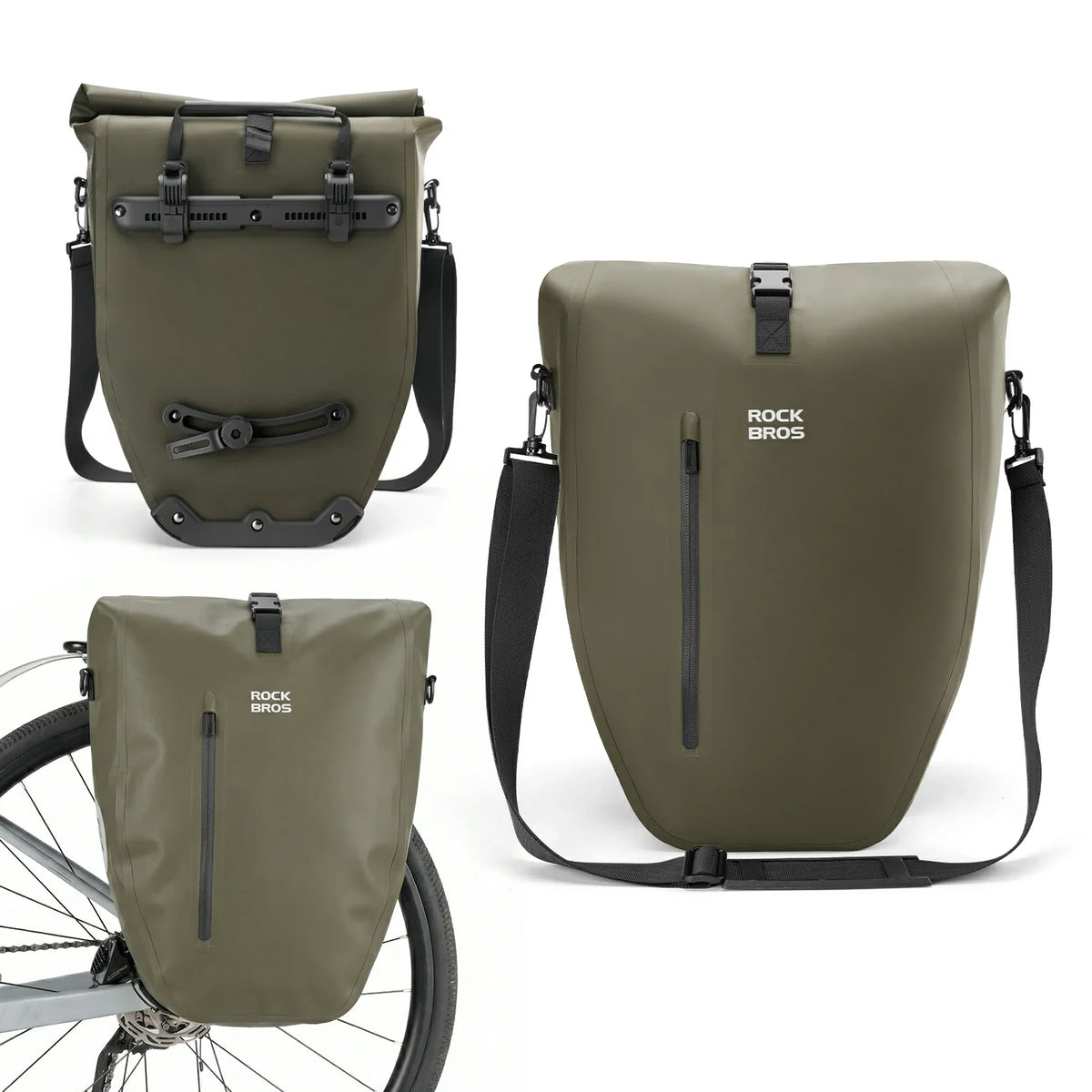 Fully waterproof bike pannier bag 20L in black#Color_Dark Green