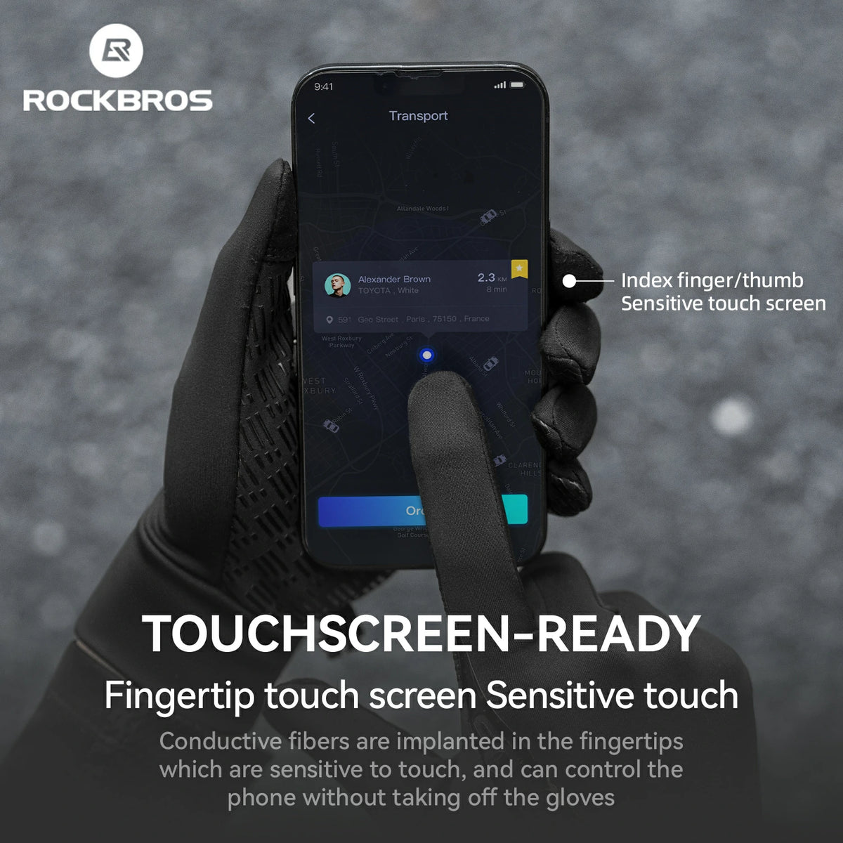 Graphene winter cycling gloves anti-slip palm
