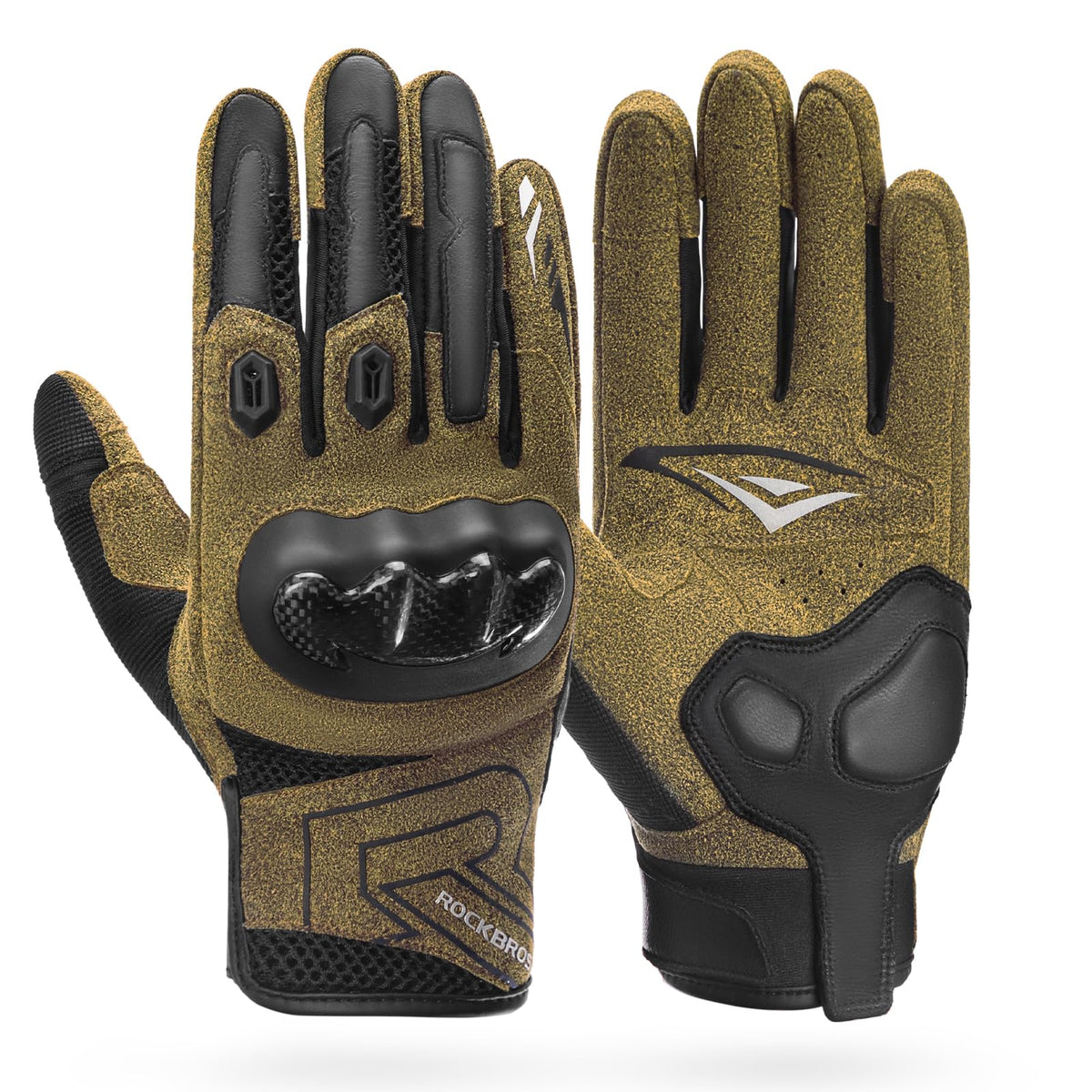 Guantes de motocicleta con pantalla táctil ROCKBROS, dedos completos con carcasa rígida de fibra de carbono