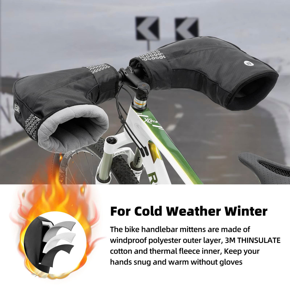 ROCKBROS Thinsulate Thermal Bike Handlebar Mittens - Cold Weather Pogies Cover Gloves - ROCKBROS