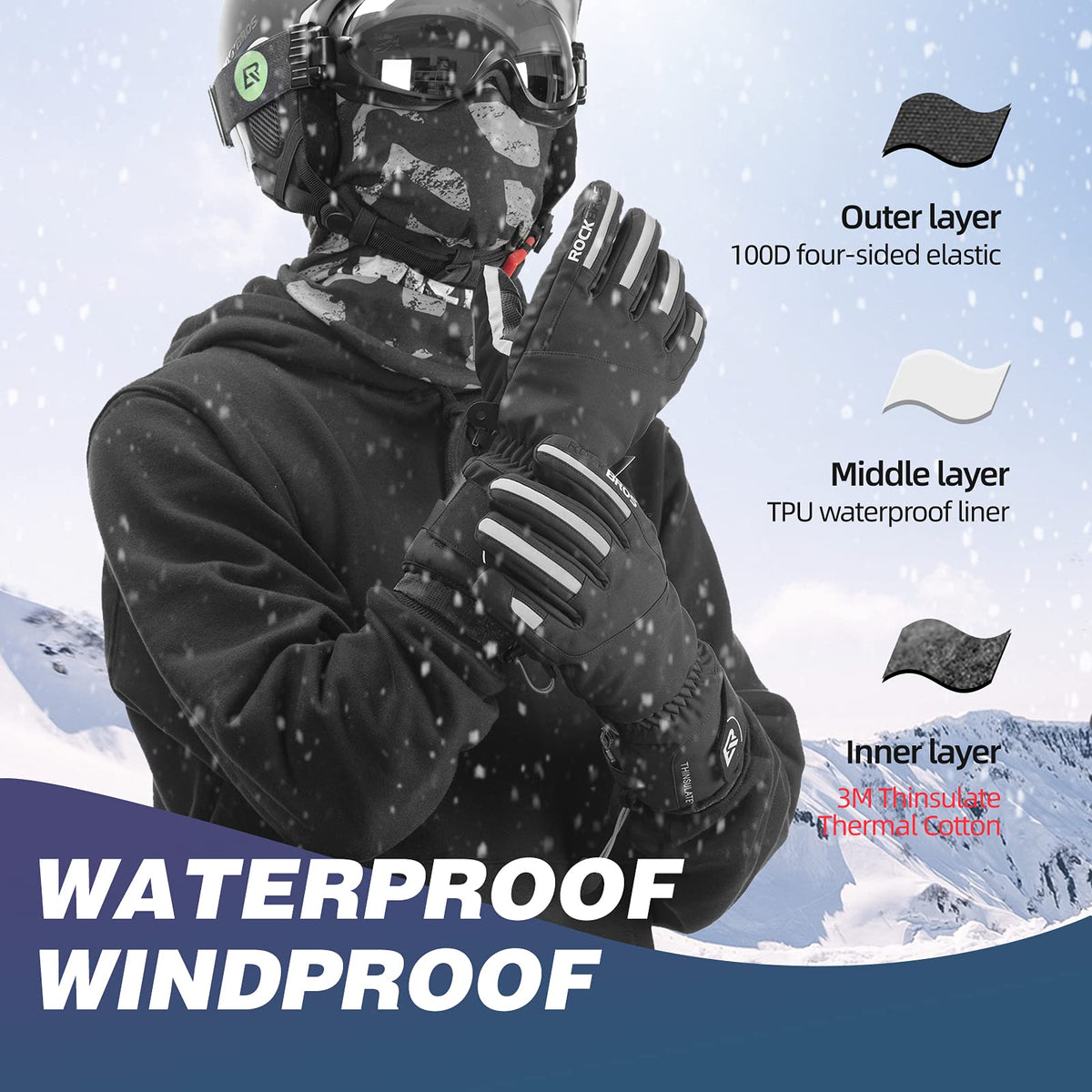 Guantes de Esquí de Invierno ROCKBROS Impermeables 3M Thinsulate Táctiles Térmicos para Hombres y Mujeres