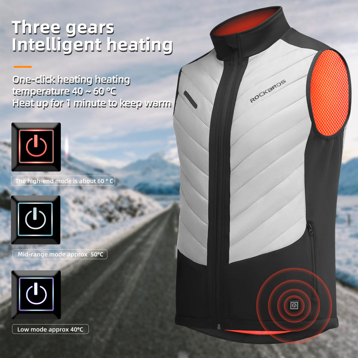ROCKBROS Heated Vest ¨C Fast Heating, 5 Zones, Unisex, Washable