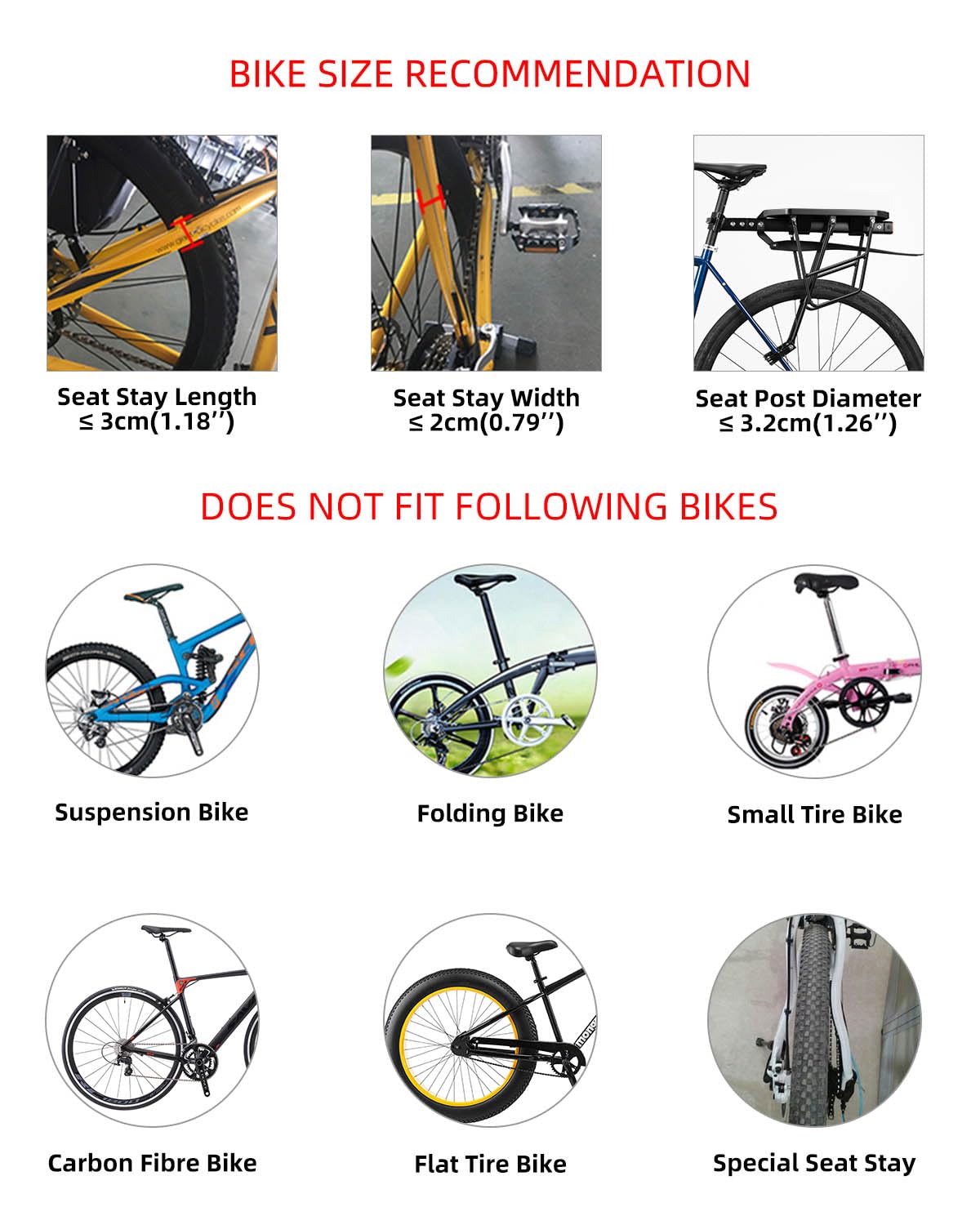ROCKBROS Quick Release Rear Bike Cargo Rack, Adjustable for 26”-29” Mountain Bikes