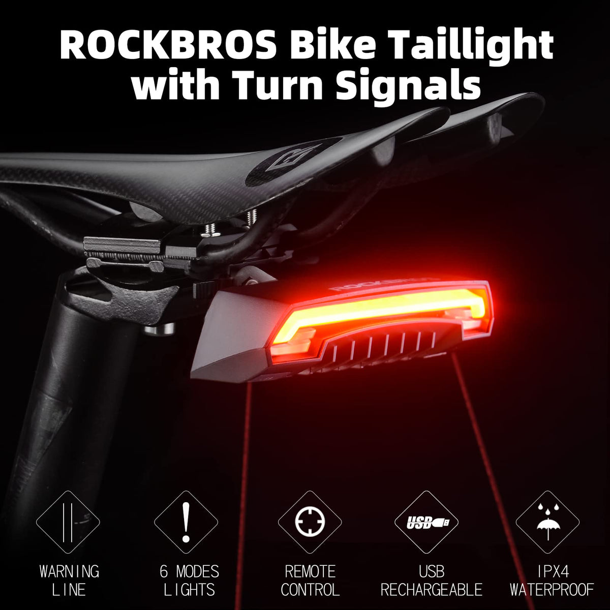 ROCKBROS Bike Tail Light Smart with Turn Signals Wireless Remote Brake - ROCKBROS