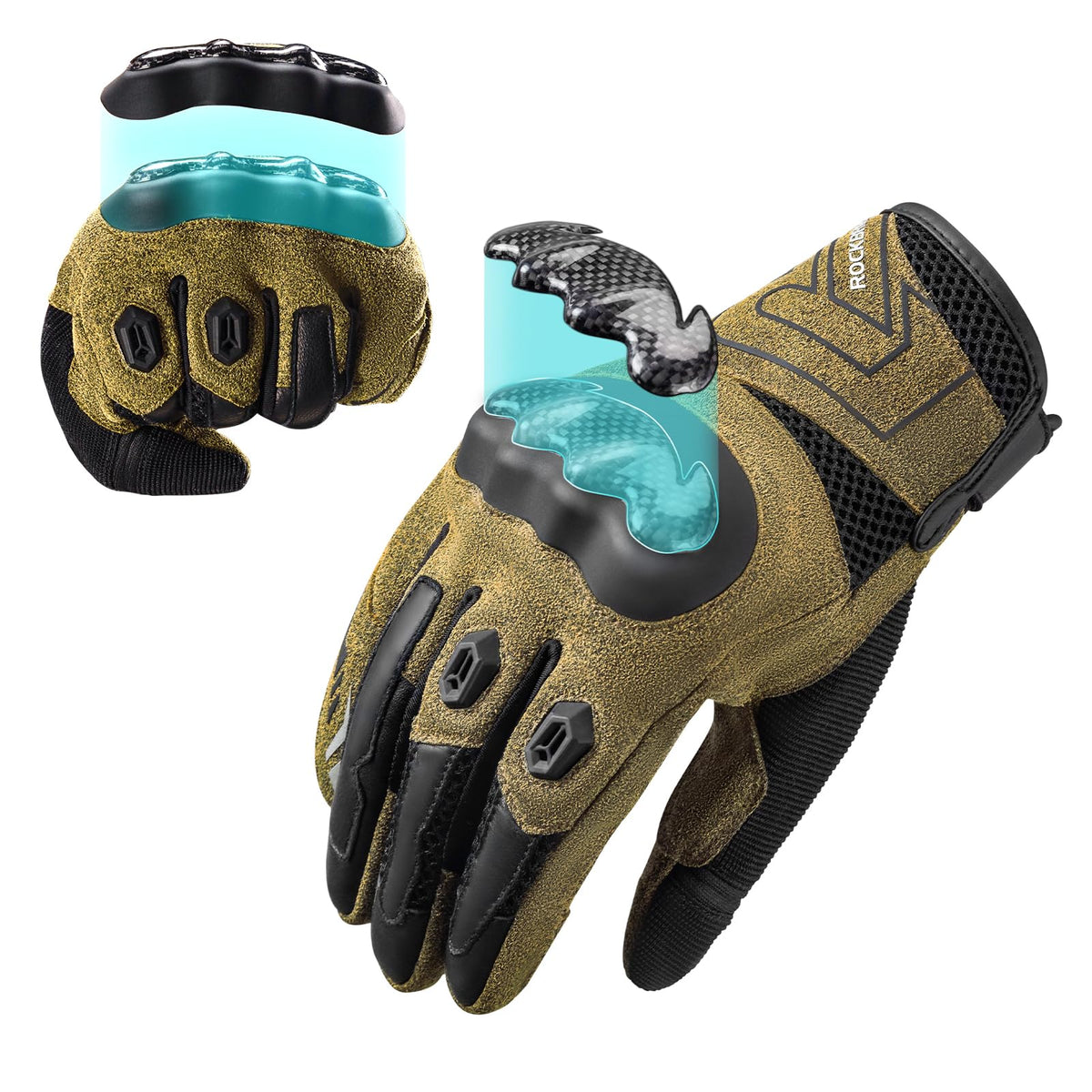 Guantes de motocicleta con pantalla táctil ROCKBROS, dedos completos con carcasa rígida de fibra de carbono