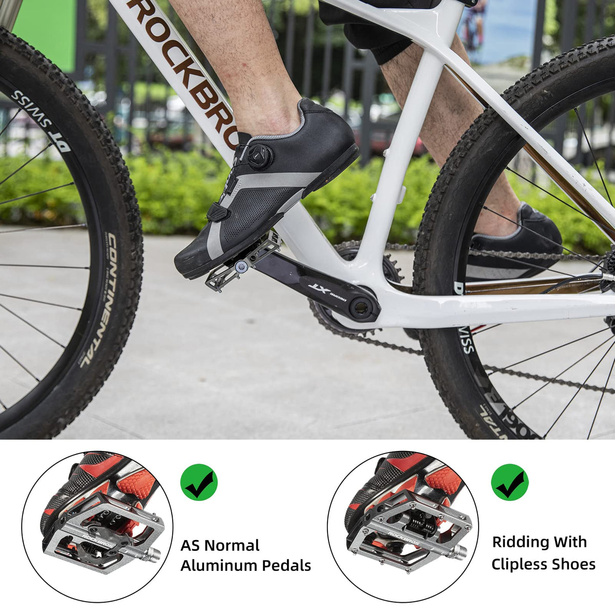 ROCKBROS MTB Aluminum Bike Pedals Compatible with SPD - ROCKBROS #Color_Titanium color