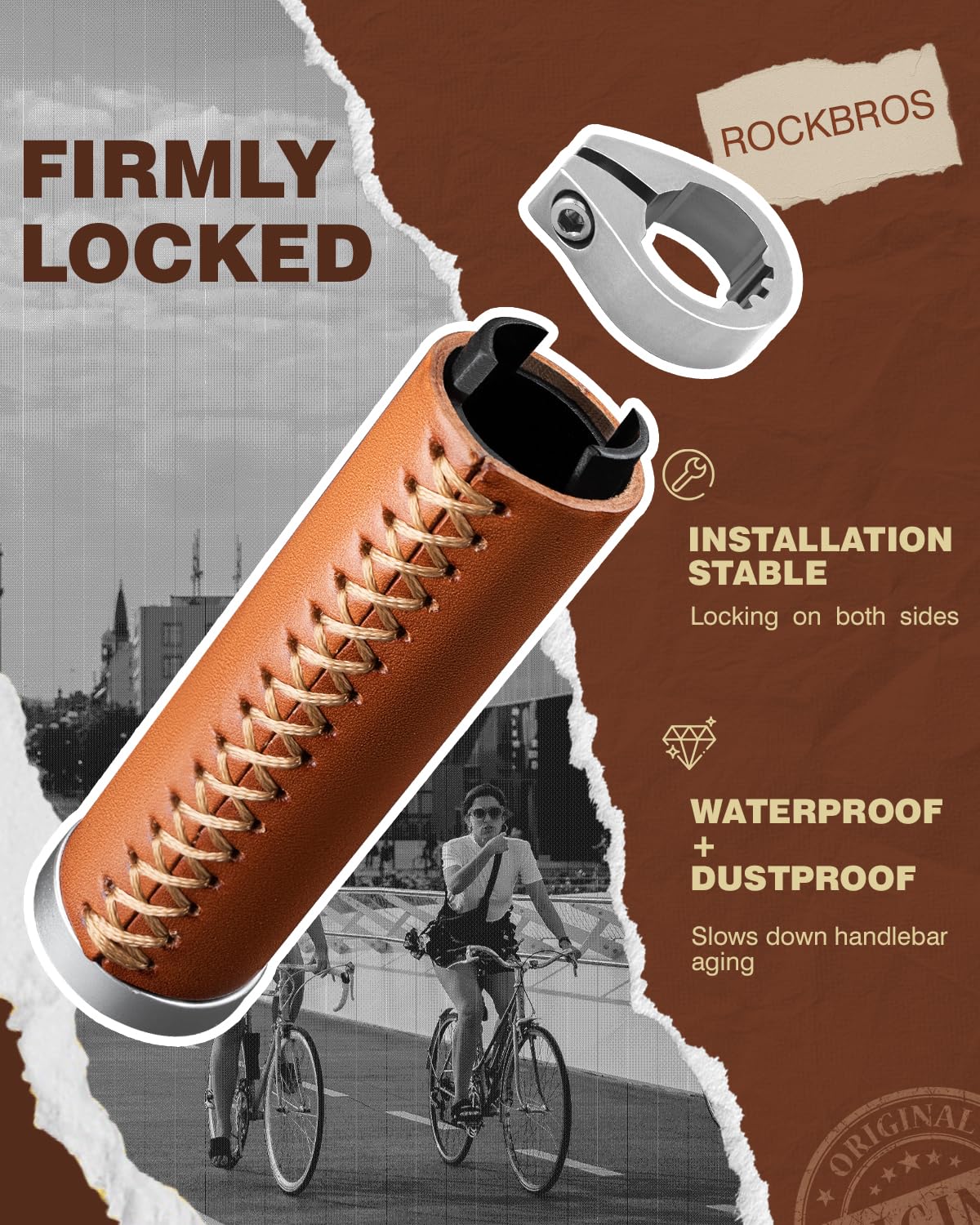ROCKBROS Puños de cuero vintage para bicicleta de montaña, bicicleta plegable, 22,2 mm