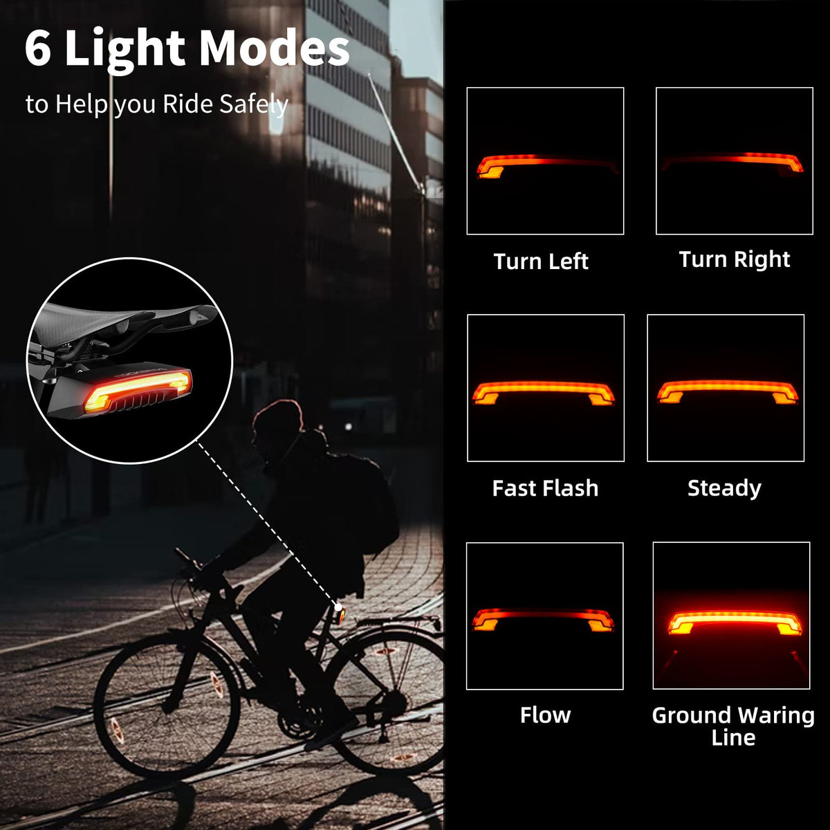 ROCKBROS Bike Tail Light Smart with Turn Signals Wireless Remote Brake - ROCKBROS