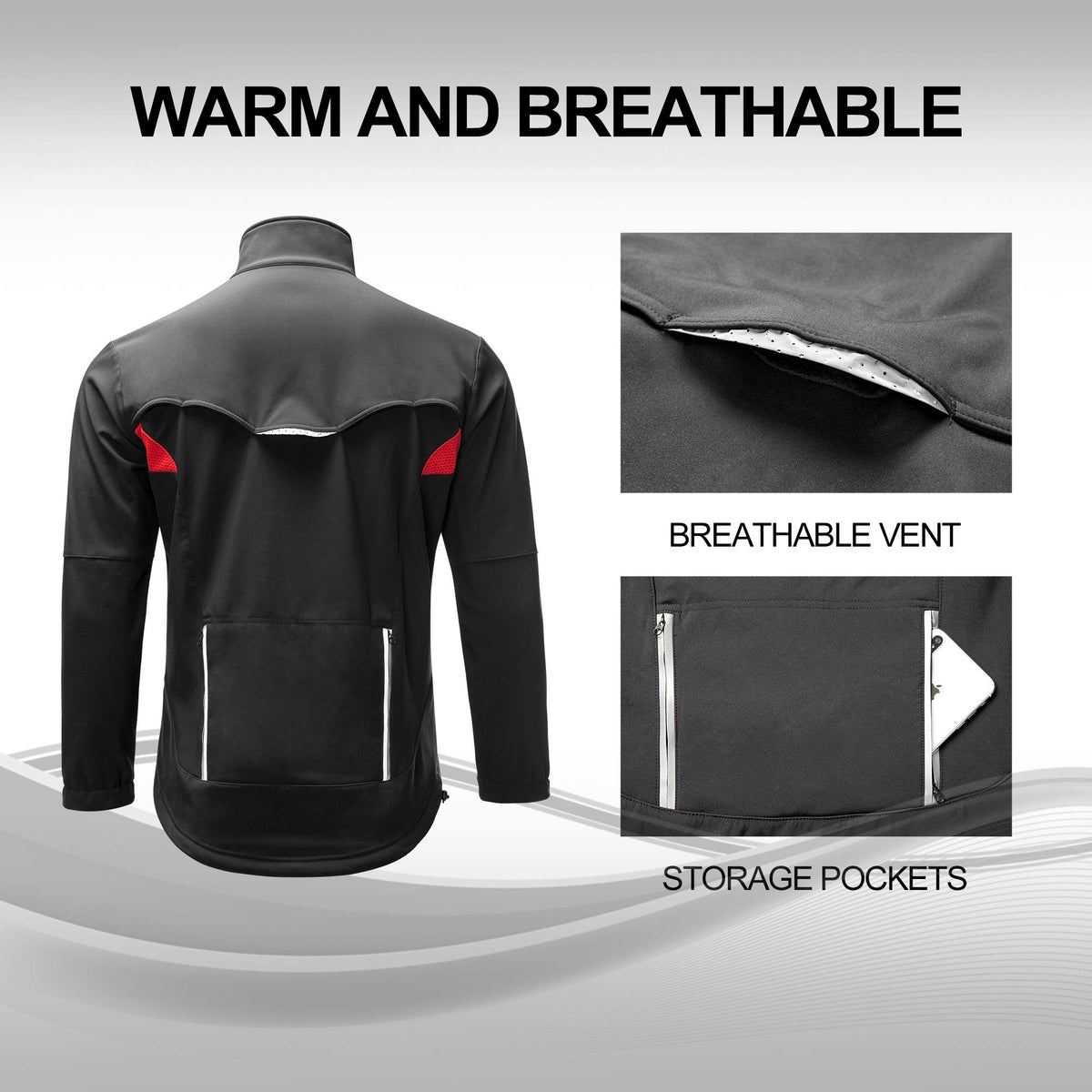 ROCKBROS Winter Cycling Jacket Thermal Fleece Windproof Jacket Running Biking Hiking - ROCKBROS