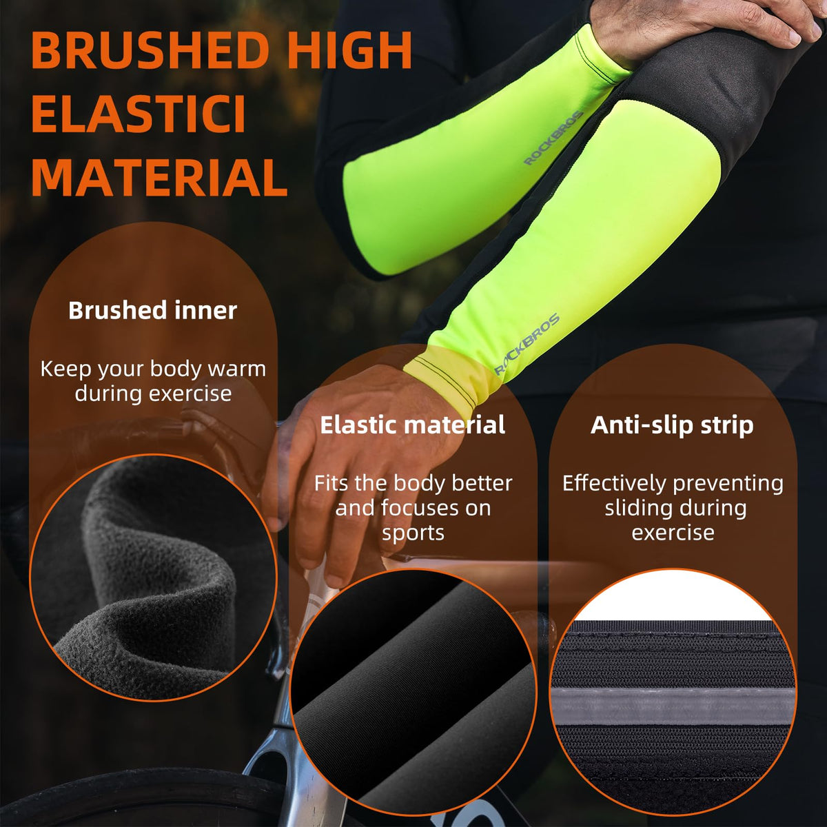 Manguitos Térmicos de Compresión ROCKBROS para Hombre, Mangas de Ciclismo para Actividades al Aire Libre en Invierno