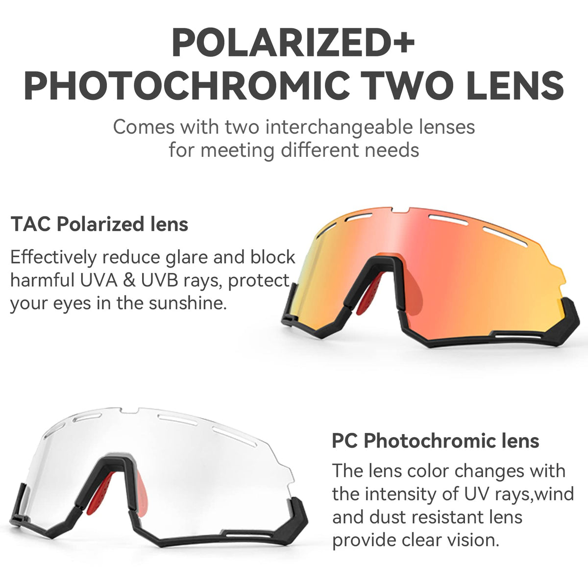 ROCKBROS Cycling Glasses Polarized Photochromic Goggles 2 Lens - ROCKBROS