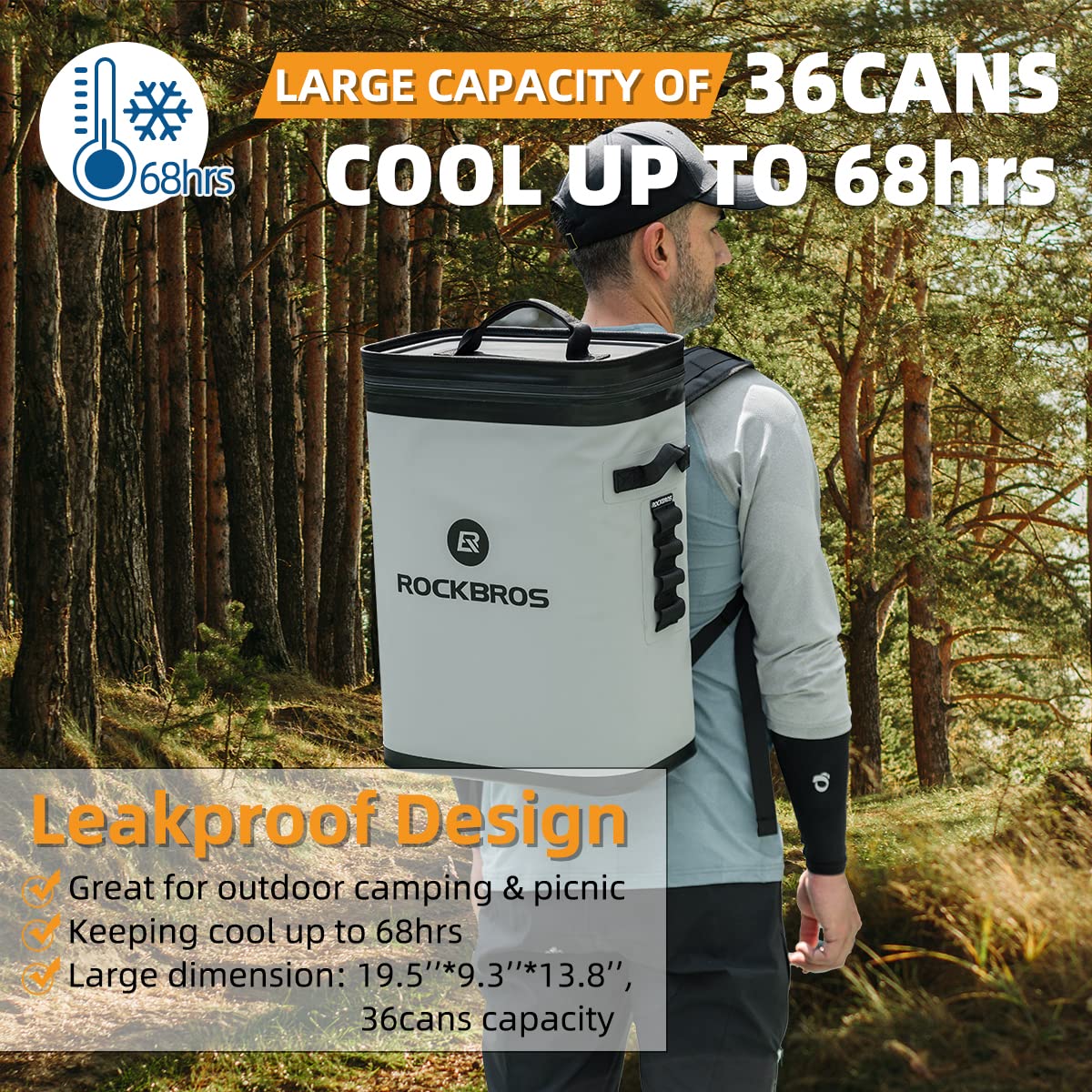 ROCKBROS Soft Cooler Waterproof 30 Can Insulated Leak Proof Soft Backpack - ROCKBROS
