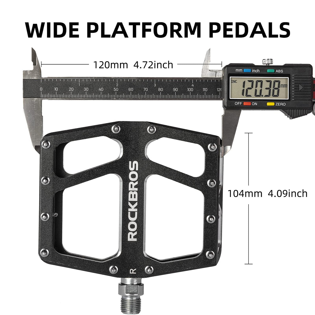 ROCKBROS Aluminum Wide Platform Mountain Bike Pedals with Grippy Pins - ROCKBROS