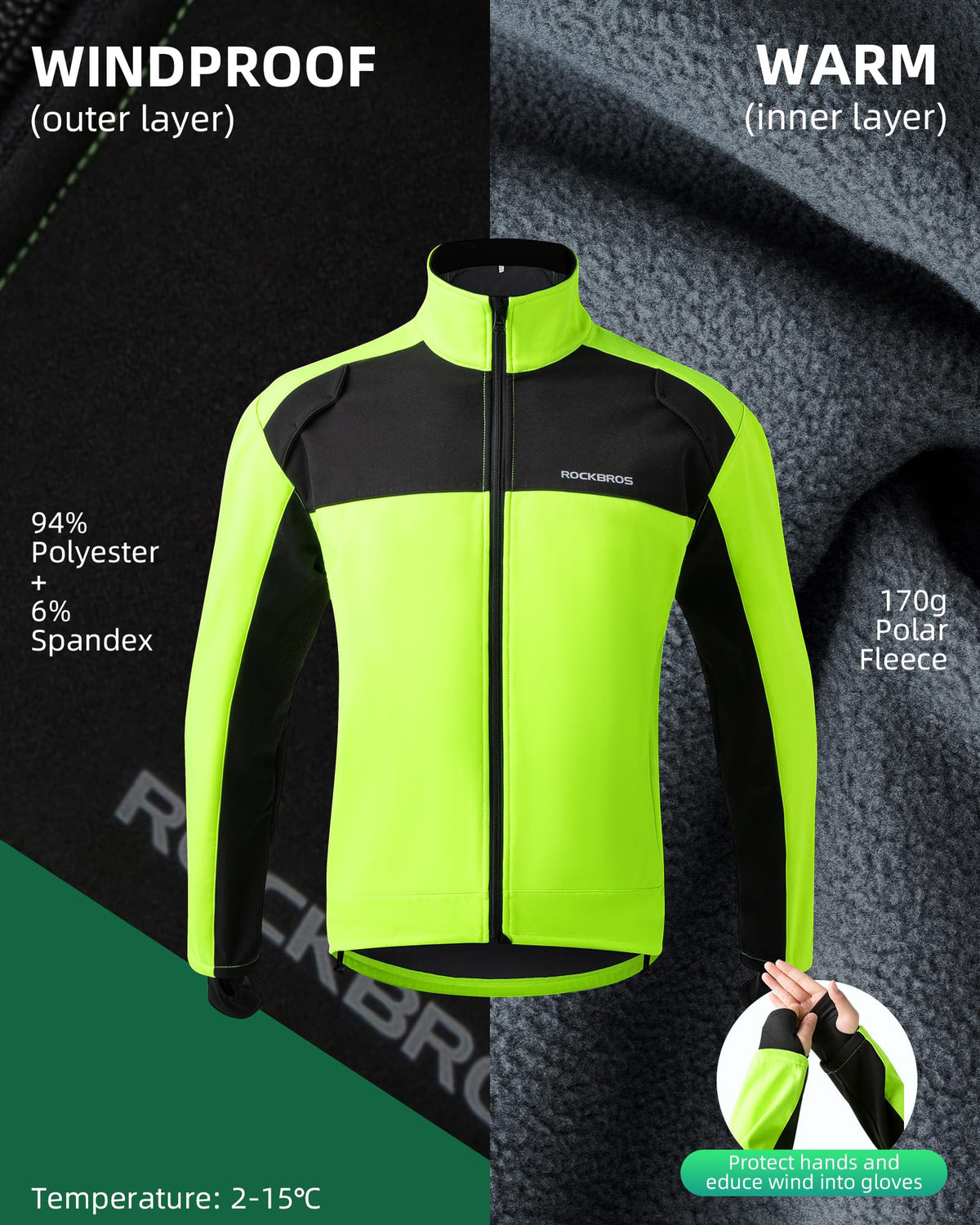 ROCKBROS Cycling Bike Winter Thermal Windproof Jackets for Men Cold Weather Hiking