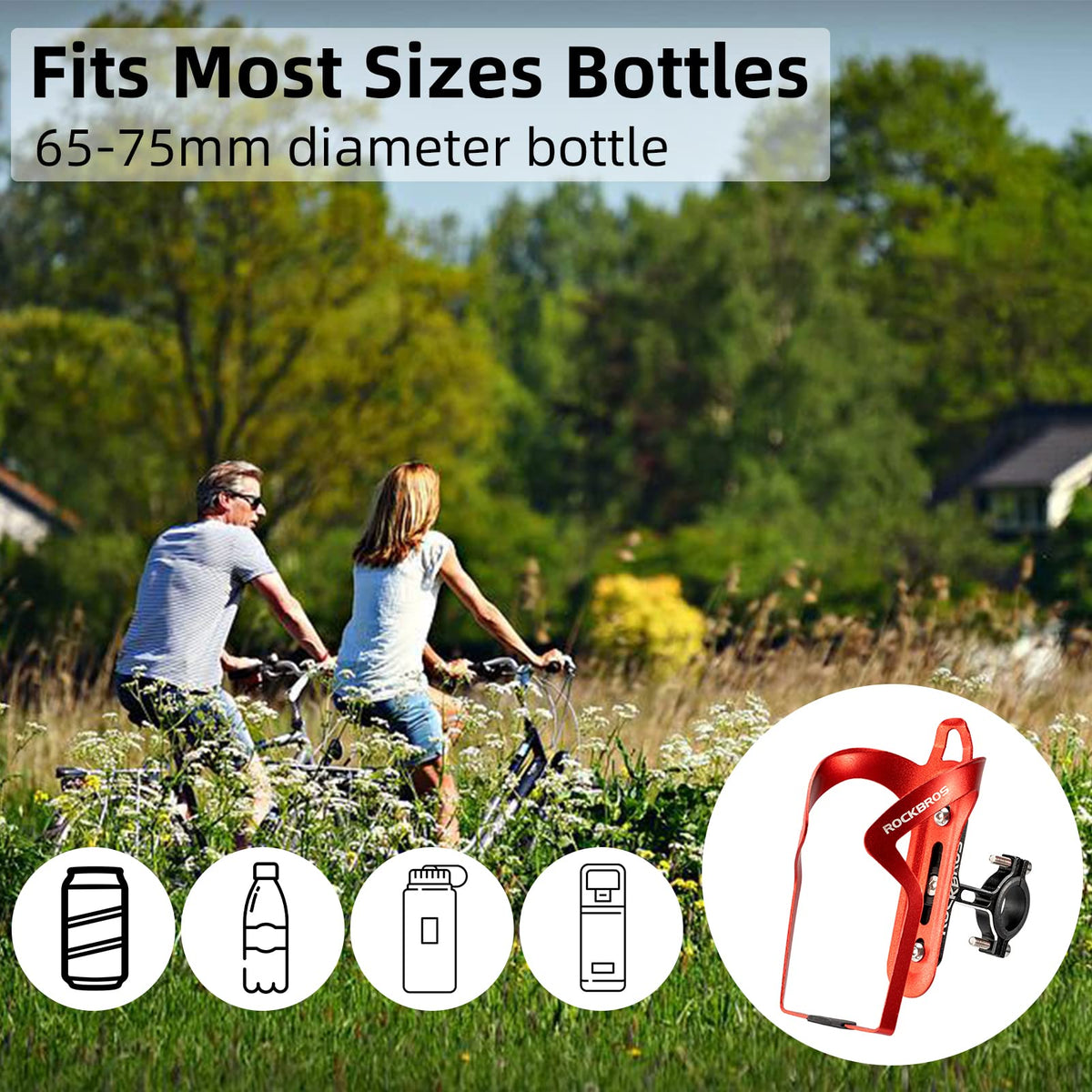 ROCKBROS 2-in-1 Bike Cup Holder Adjustable Bottle Cage for Handlebars & Seat Post - ROCKBROS