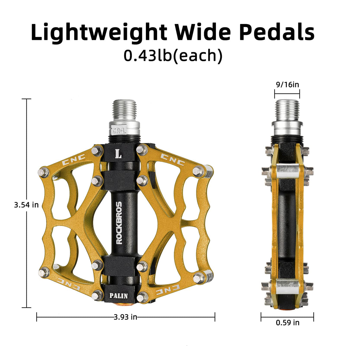 ROCKBROS Lightweight Aluminum Alloy Bike Pedals with Wide Platform Grip - ROCKBROS