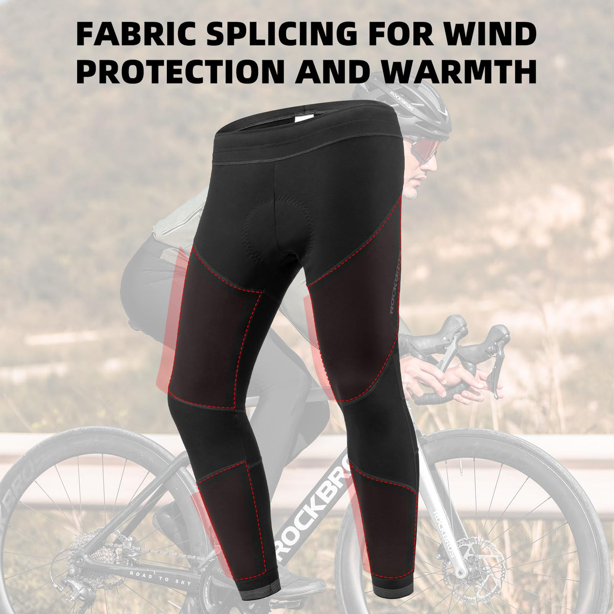 ROCKBROS Men¡¯s Winter Cycling Pants 4D padded, windproof fleece, thermal bike leggings for outdoor riding