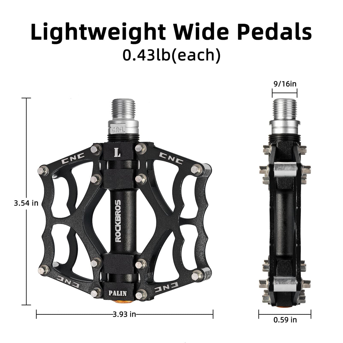 ROCKBROS Lightweight Aluminum Alloy Bike Pedals with Wide Platform Grip - ROCKBROS