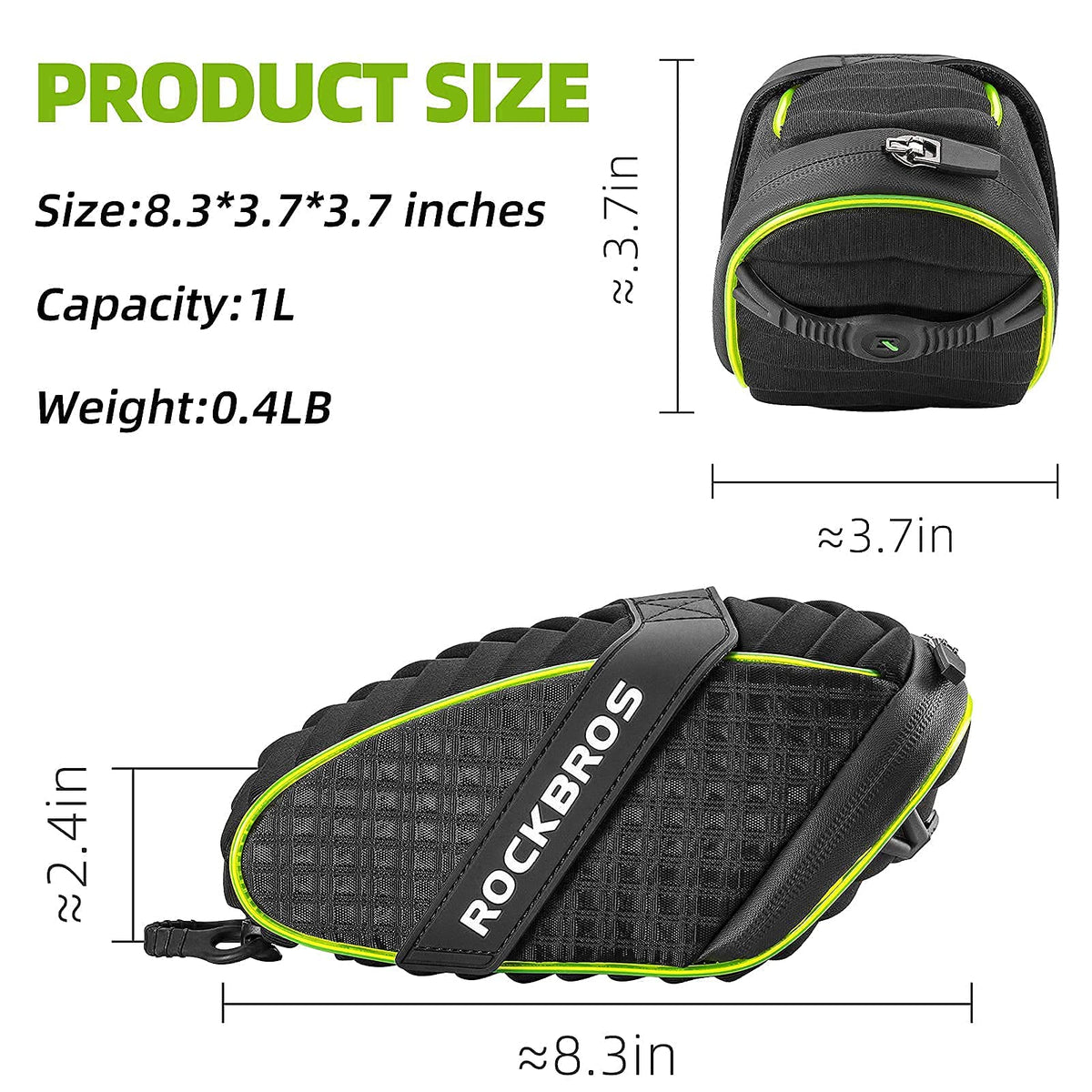 ROCKBROS Bolsa de sillín para bicicleta con luz LED, impermeable, carcasa 3D y cubierta para lluvia