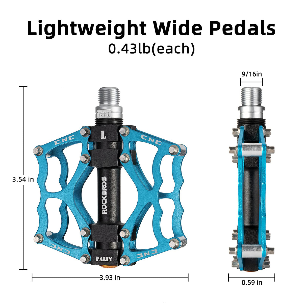 ROCKBROS Lightweight Aluminum Alloy Bike Pedals with Wide Platform Grip - ROCKBROS