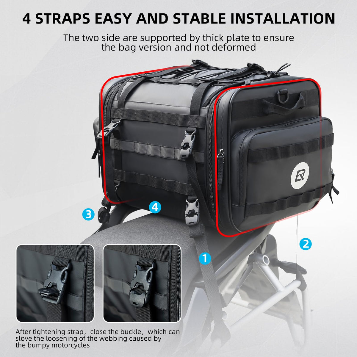 ROCKBROS 50L Expandable Motorcycle Tail Bag with Waterproof Rain Cover