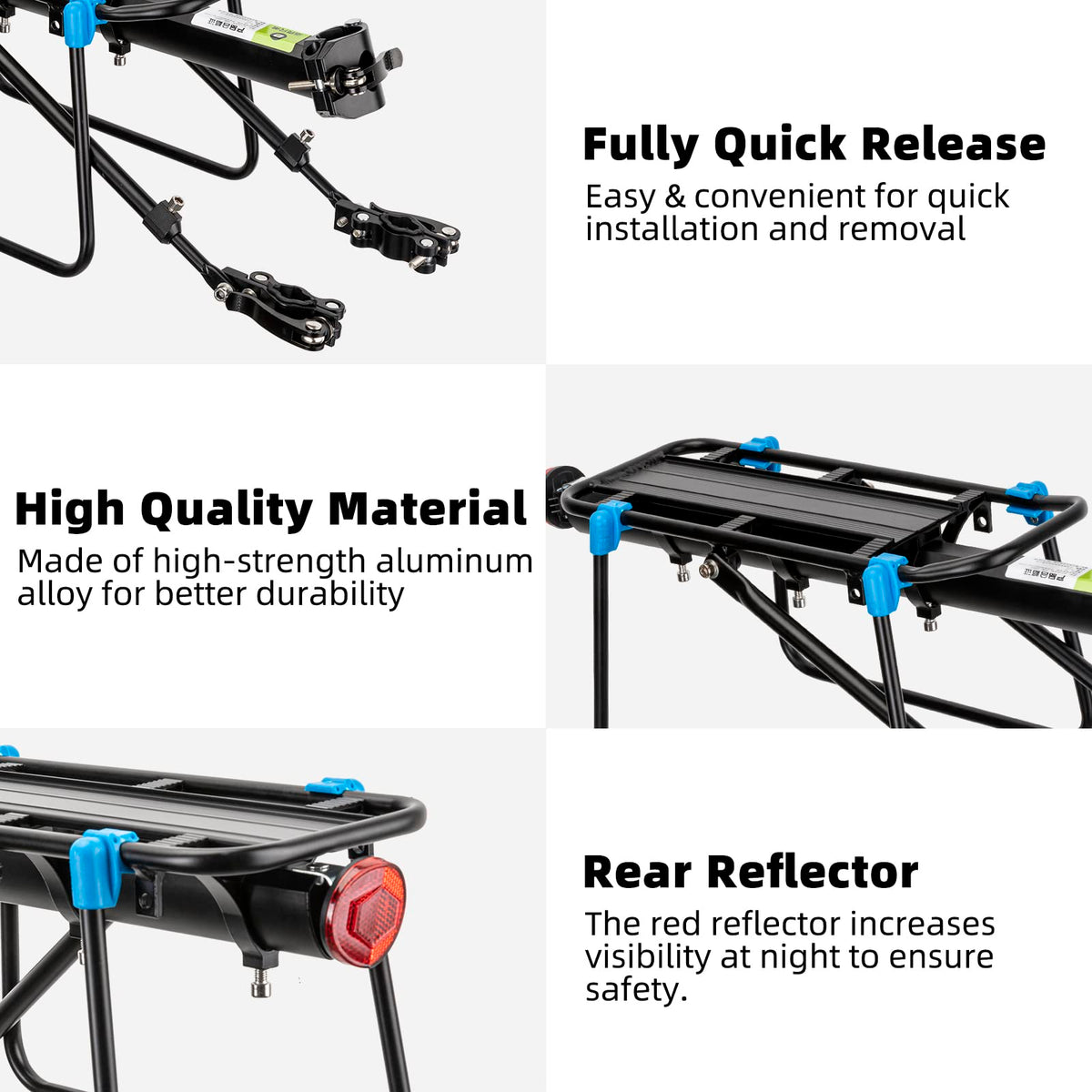 ROCKBROS Quick Release Rear Bike Rack, Aluminum Alloy Cargo Rack for Mountain Bikes