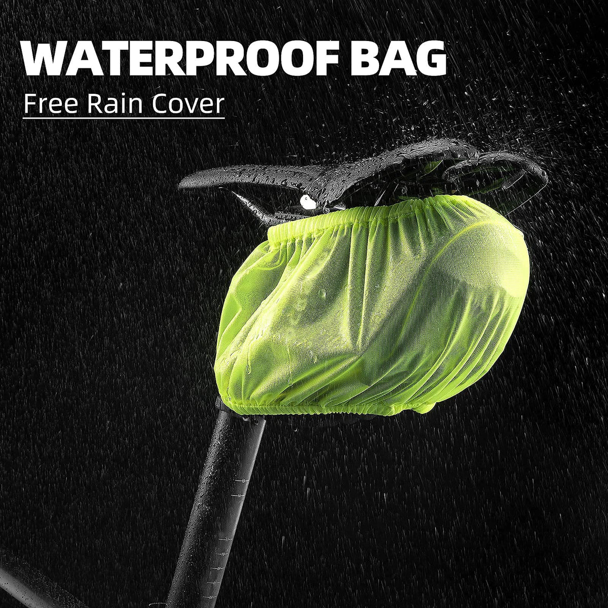 ROCKBROS Bolsa de sillín para bicicleta con luz LED, impermeable, carcasa 3D y cubierta para lluvia