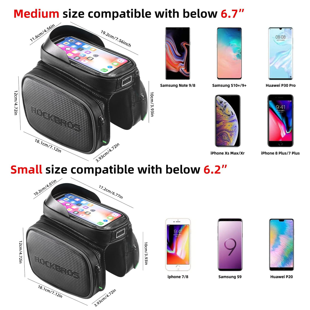 ROCKBROS Waterproof Bike Top Tube Bag - Phone Bag for 6.2” & Under - ROCKBROS