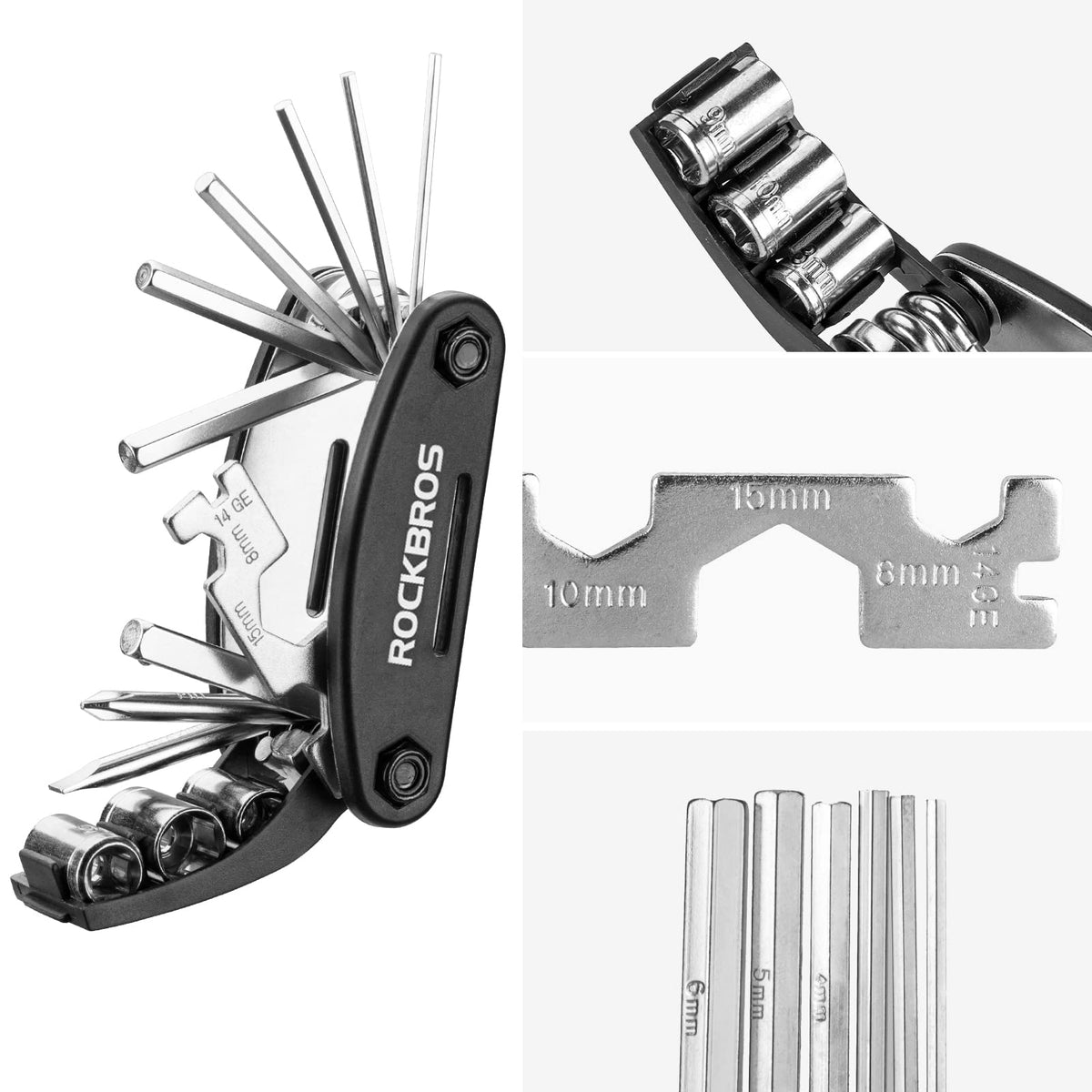 ROCKBROS Bike Foldable Repair Kit 16-in-1 Multi-Function Portable Allen Wrench and Tire Lever - ROCKBROS