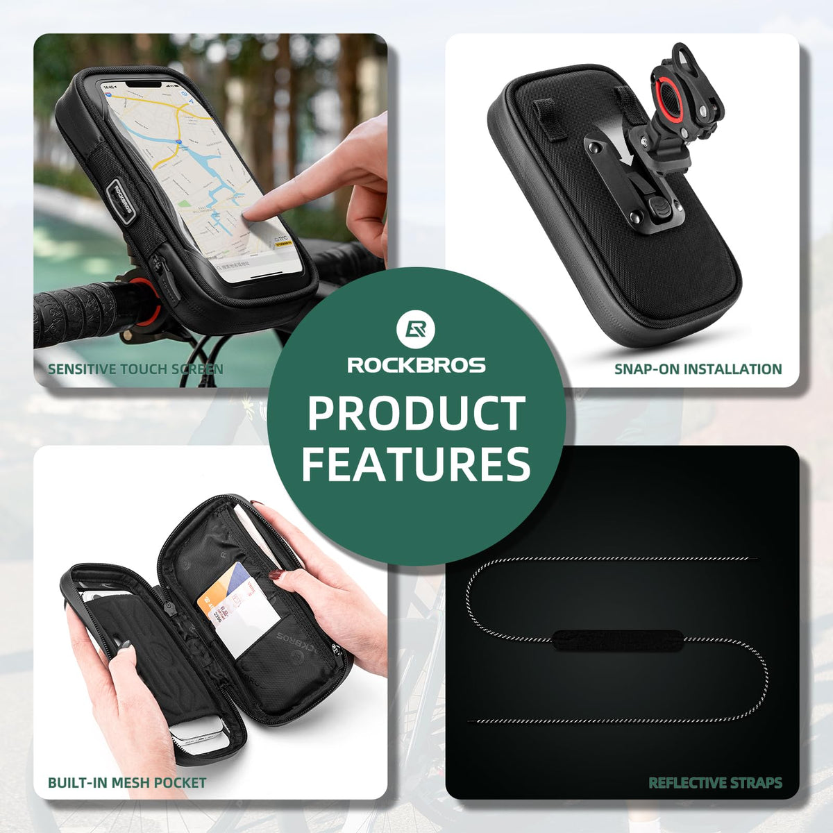 ROCKBROS Bike Phone Mount Bag 270°Rotatable Quick Release Bike Phone Holder Handlebar Bag - ROCKBROS
