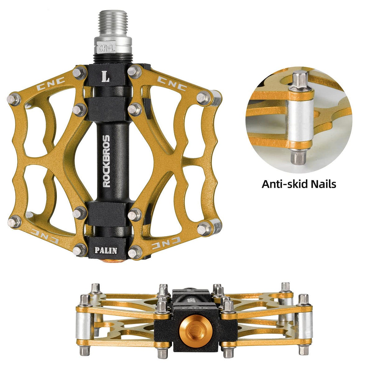 ROCKBROS Lightweight Aluminum Alloy Bike Pedals with Wide Platform Grip - ROCKBROS