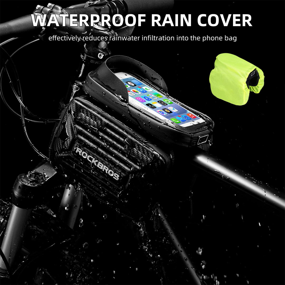 ROCKBROS Bike  Waterproof Front Frame Pouch Top Tube Handlebar Bag Below 6.2”/5.8”